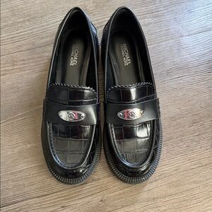 Michael Kors Black Patent Croc-Embossed Penny Loafers